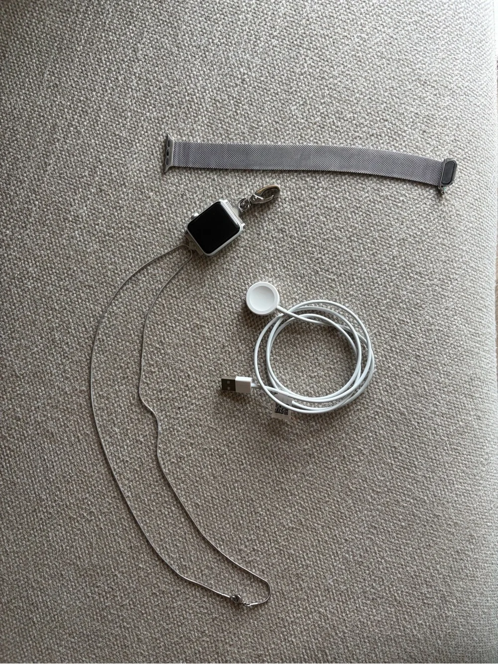 Apple Silver Smartwatch Pendant with Silver Milanese Strap & White Charger